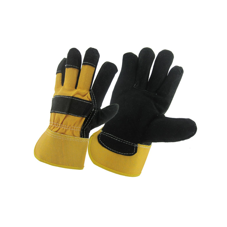 Китай Перчатка перчатки коровьего цвета коровья черный цвет, натуральная кожаная кожаная перчатка поставщик труда, производитель безопасности перчатки