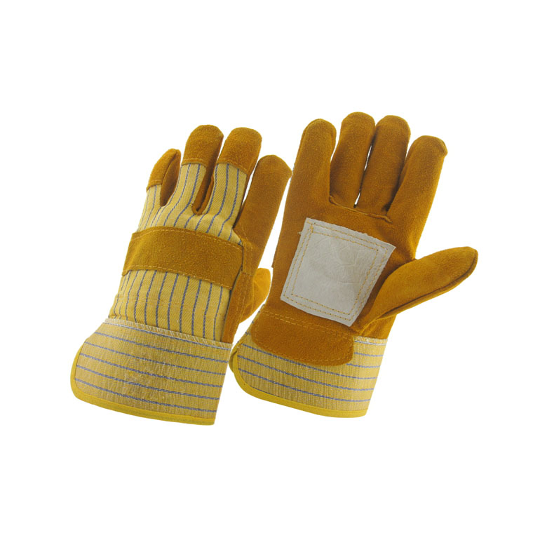 Китай Золотая желтая корова расколотая кожаная серая арматурная ладонь работающая завод перчатки, натуральная кожаная перчатка поставщик труда, производитель безопасности перчатки