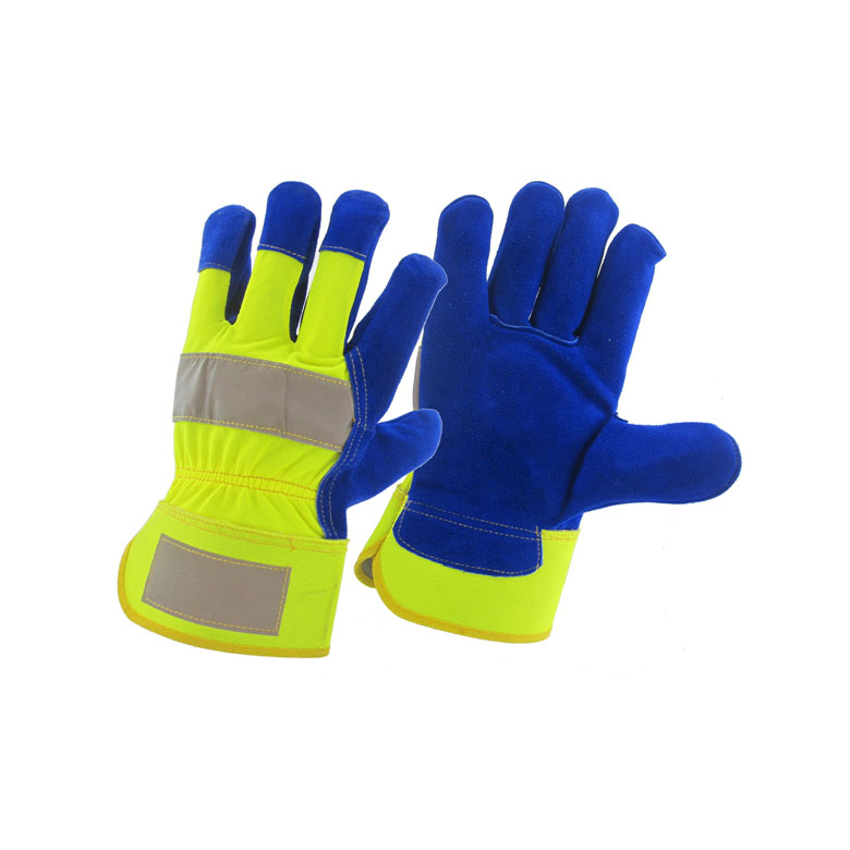 Китай Голубой цвет корова расколотая кожаная фабрика перчатки работника, натуральная кожаная работа поставщик рабочей перчатки, производитель безопасности 1
