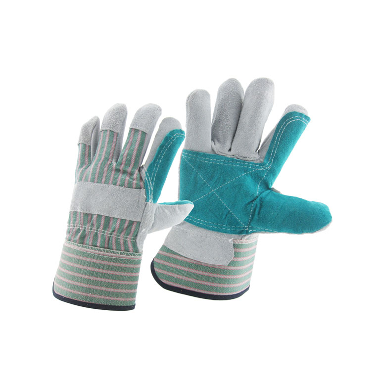 Китай Серая корова расколотая кожаная армированная армированная ладонь рабочая перчатка фабрика, натуральная кожаная кожаная перчатка поставщик, производитель безопасности перчатки