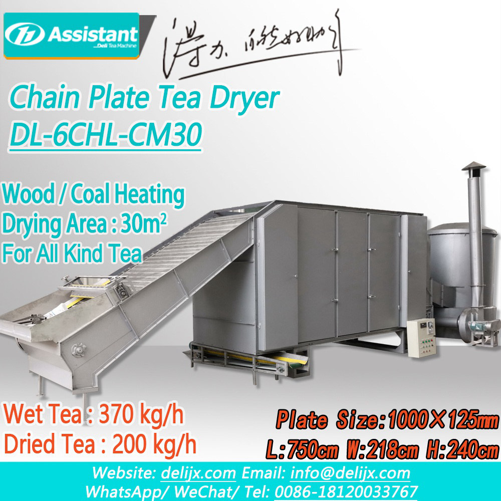 Pemanasan Kayu / Batubara Mesin Pengeringan Teh Plat Rantai Berkelanjutan DL-6CHL-CM30