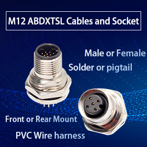 M12 3 4 5 6 8 12 17 핀 남성 여성 전면 또는 후면 패널 마운트 커넥터