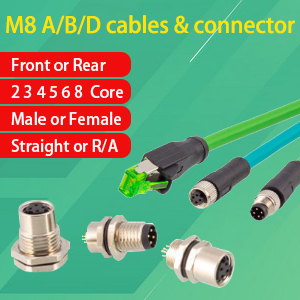 M8 D-koodaus 4-ytiminen uros tai naaras CAT5E rj45 ethernet-kaapeleihin