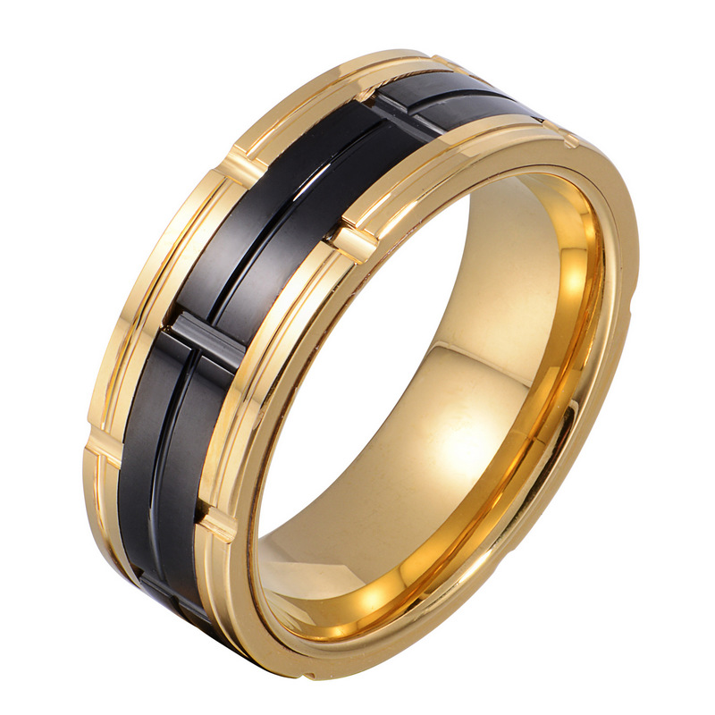 Incroyable confort ajustement doré deux bandes de mariage en carbure de tungstène en or noir