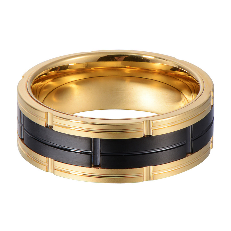Incroyable confort ajustement doré deux bandes de mariage en carbure de tungstène en or noir