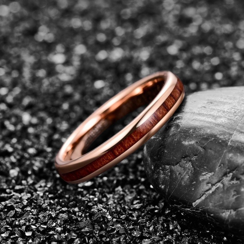 Bague de carbure de tungstène en or rose de 4mm de 4 mm avec bois Inlay Chine fournisseur.