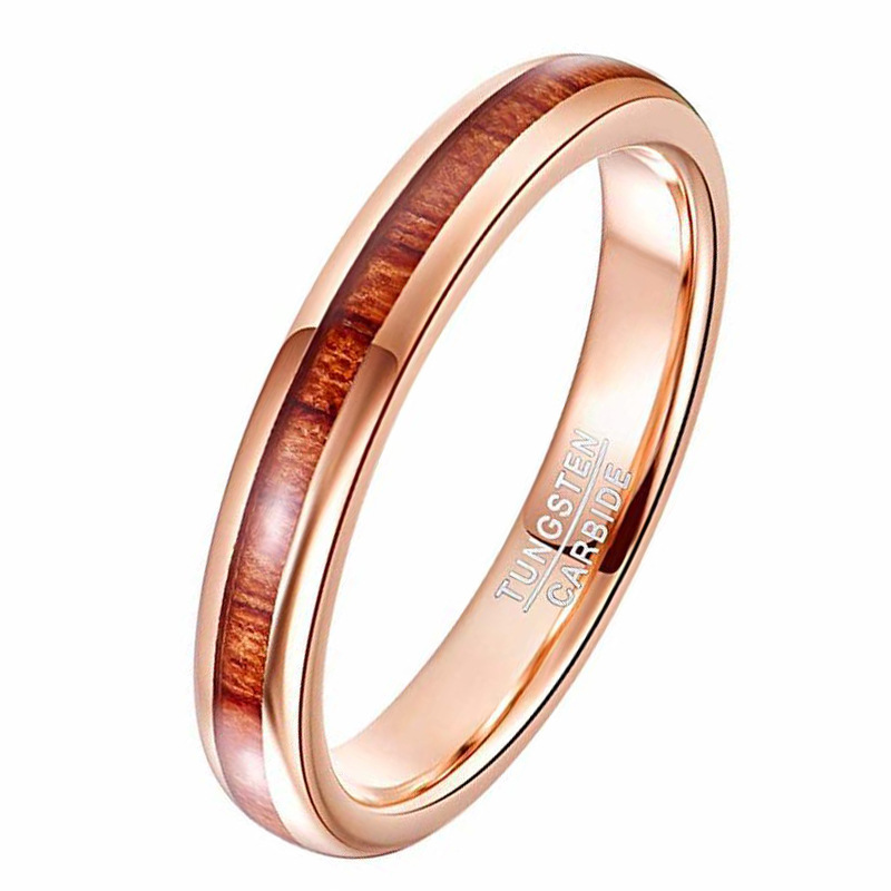 Bague de carbure de tungstène en or rose de 4mm de 4 mm avec bois Inlay Chine fournisseur.