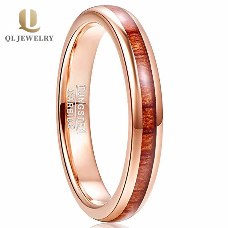 Comfort 4mm Rose Gold Plating Tungsten Carbide Ring with Wood Inlay China Supplier.