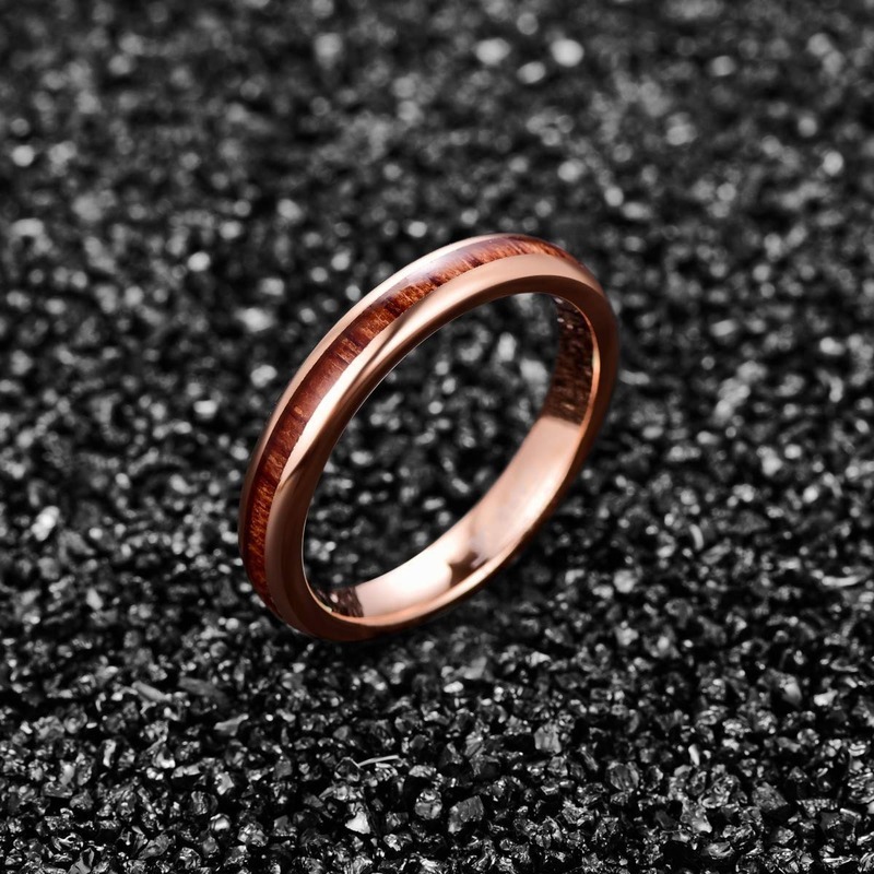 Bague de carbure de tungstène en or rose de 4mm de 4 mm avec bois Inlay Chine fournisseur.