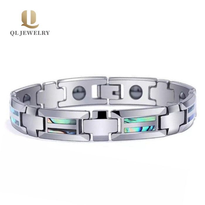 Pulsera de tungsteno popular de la joyería de salud Pulsera magnética de la pulsera de tungsteno Inlay Abalone Shell China proveedor