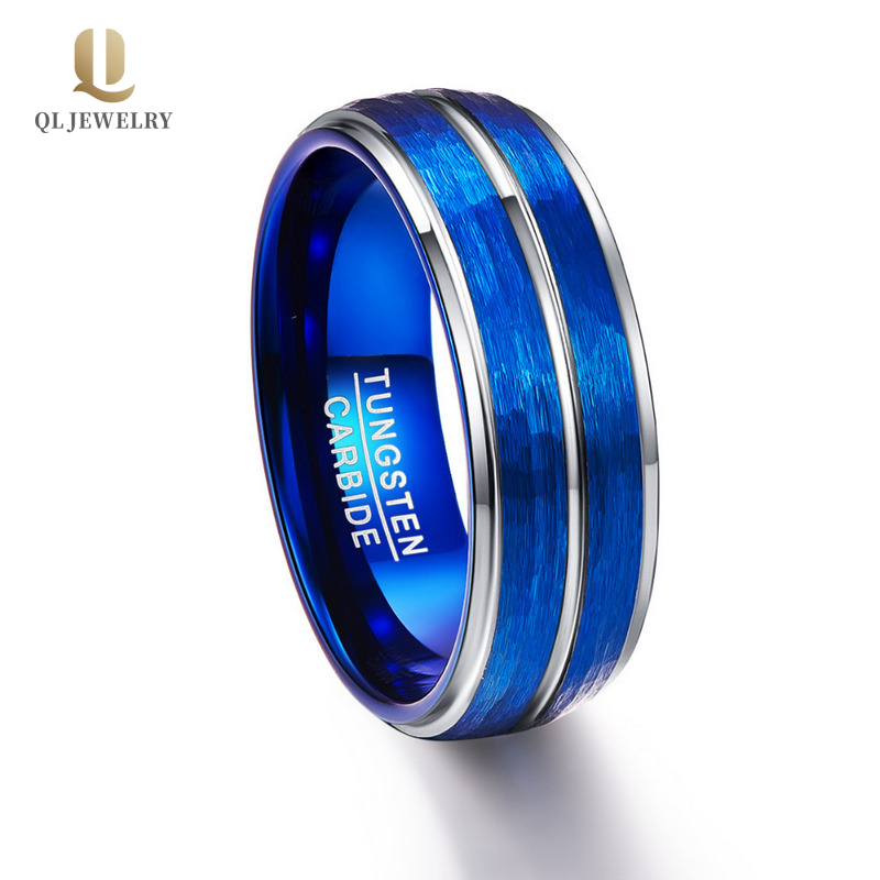Beliebte 6mm gewölbte stufen- und abgeschrägte kanten blau plattieren wolframkarbid ring china lieferant