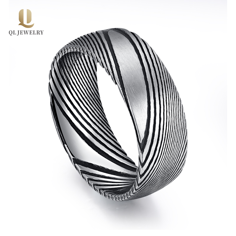 Cheap Price 8mm domed black damascus steel wedding band 