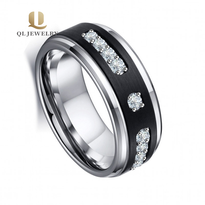 Bandes de mariage de tungstène brossé pour hommes populaires pour hommes avec 9 pierres de CZ blanc