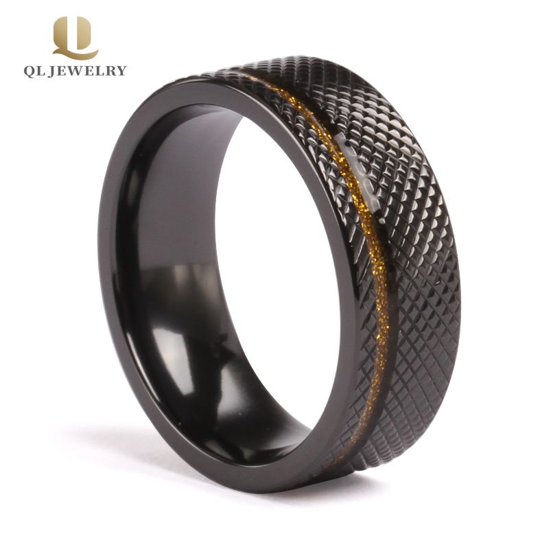 Beliebte gravierte geschnitzte Muster Black Zirkonium Ring Männer Ehering Bands China Lieferant