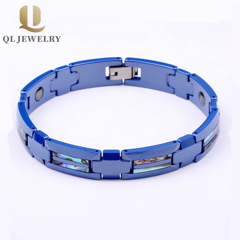 Bracelet en céramique bleu haute technologie en gros avec coque d'Abalone Inlay Inlay Fabricant