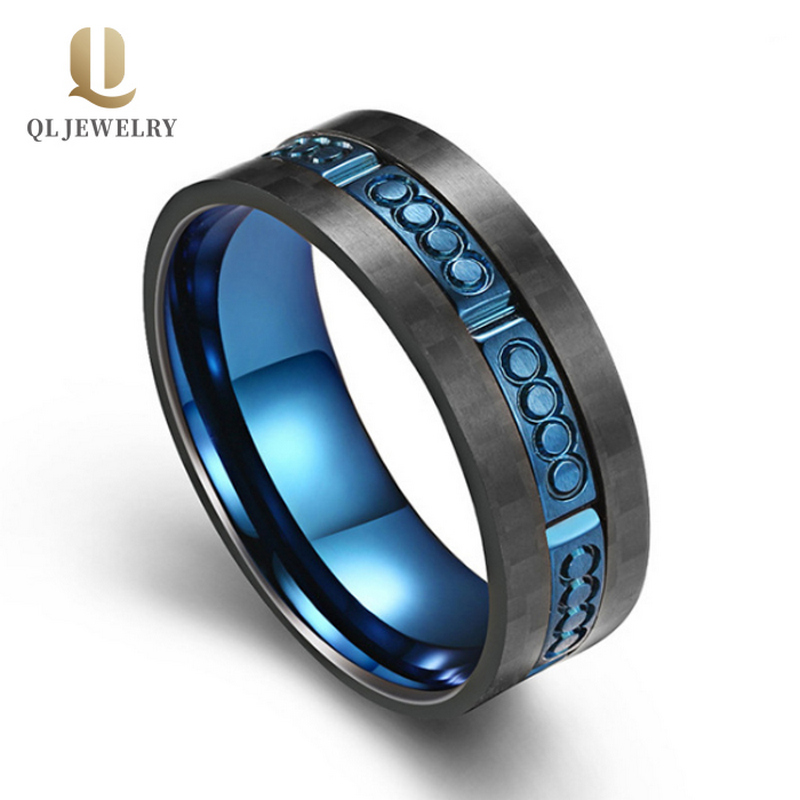 Einzigartige schwarze kohlefaser und blaue titanium männer edler band schwarz titan ring china lieferant