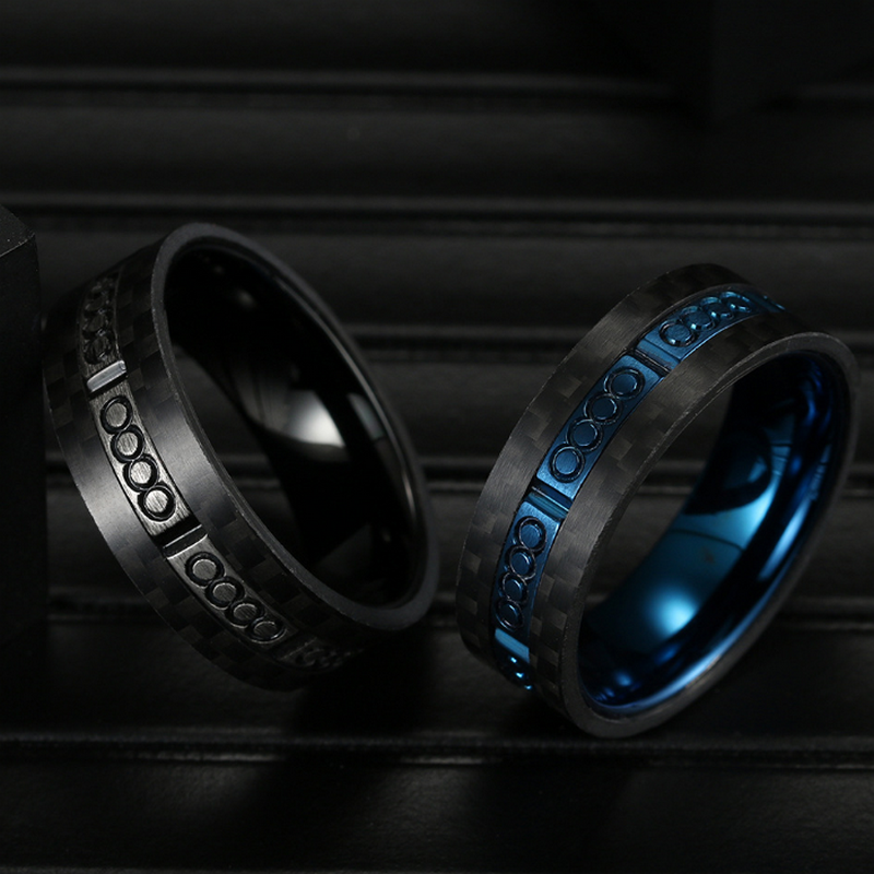 Fibre de carbone Noir unique et groupe de mariage de titane bleu de Titanium Black Titanium Bague Chine Fournisseur