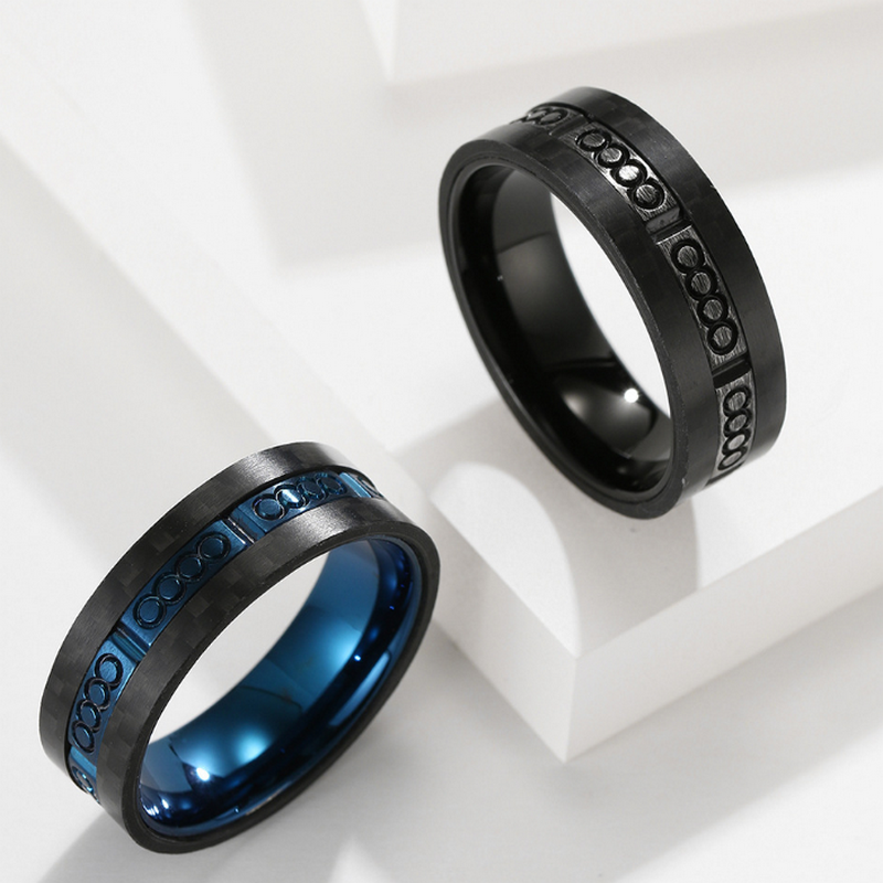 Fibre de carbone Noir unique et groupe de mariage de titane bleu de Titanium Black Titanium Bague Chine Fournisseur