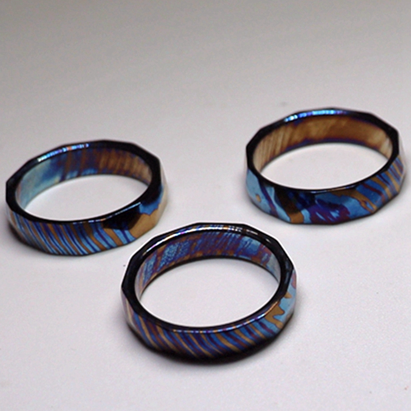 Amazing Tricolors 4MM Faceted Timascus Wedding Band Zircuti Ring China Supplier