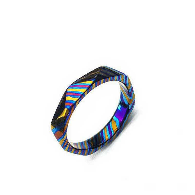 Amazing Tricolors 4MM Faceted Timascus Wedding Band Zircuti Ring China Supplier