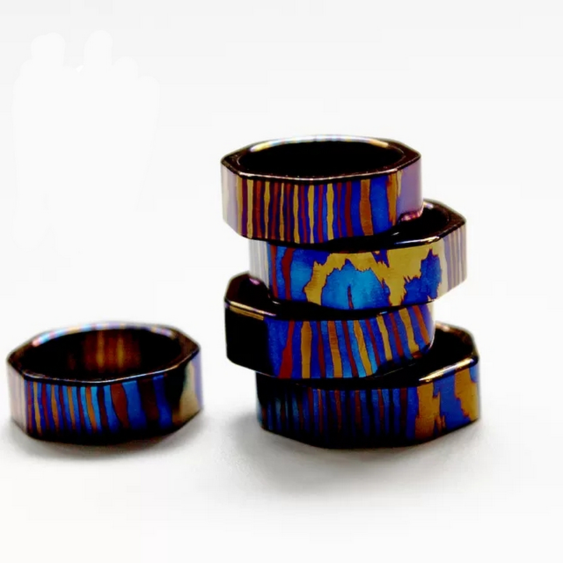 Amazing Tricolors 4MM Faceted Timascus Wedding Band Zircuti Ring China Supplier