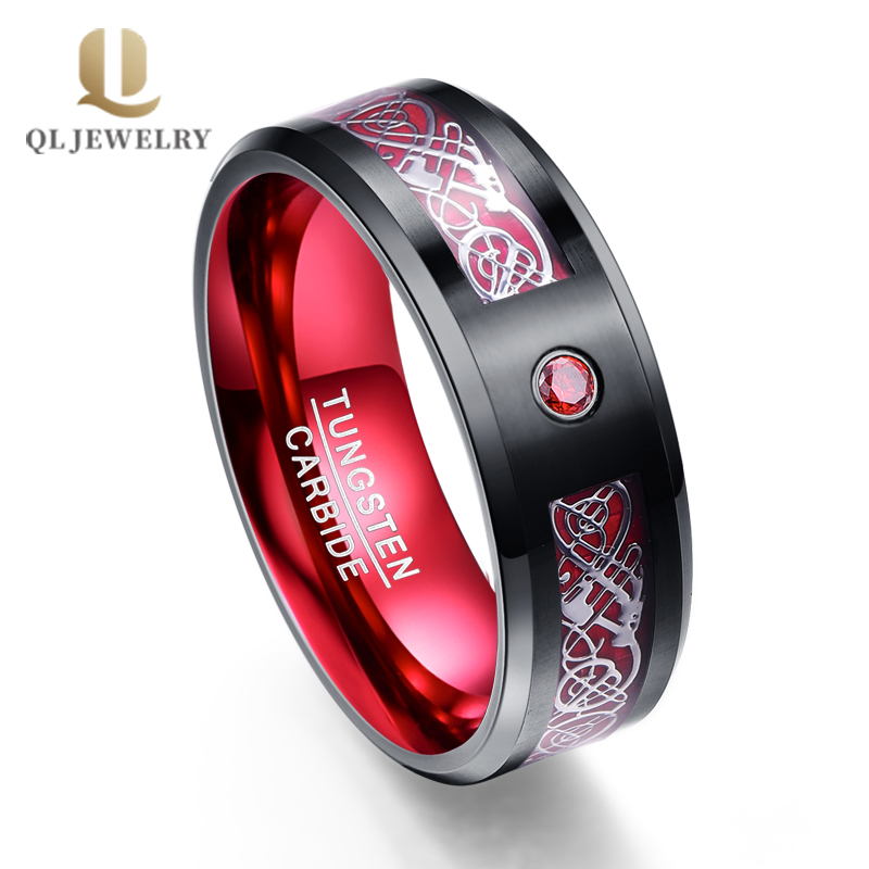 Incredibile anello di carburo di tungsteno nero del drago celtico e della fibra del carbonio in fibra di carbonio con la fascia interna in alluminio con il produttore della Cina della Pietra CZ