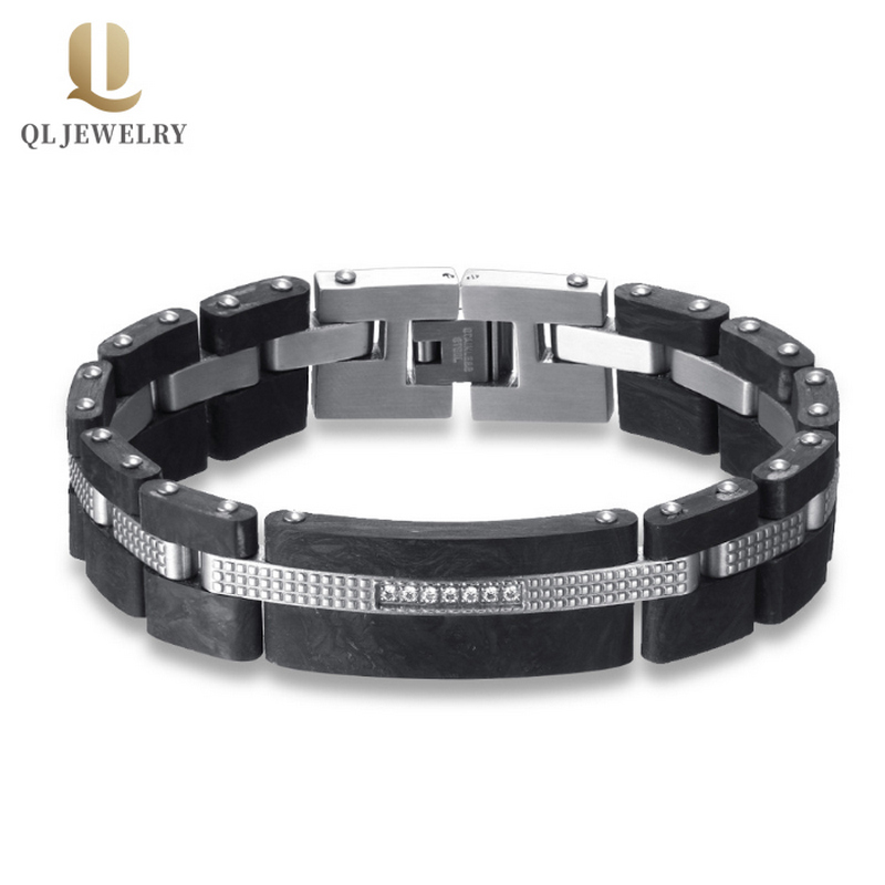 Wholesale Men's Black Carbon Fiber and Stainless Steel Bracelet China Supplier