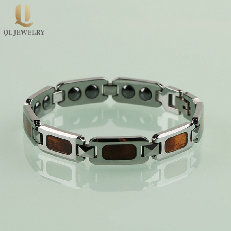 Wholesale Mens Tungsten Carbide Bracelet with Wood and Magnets Inlay China Supplier