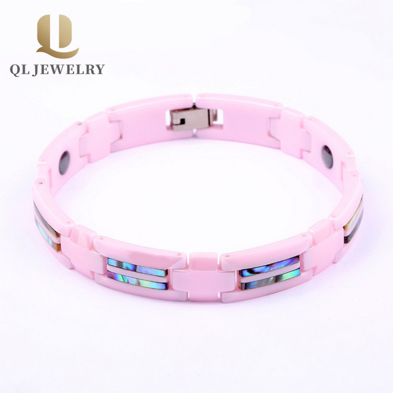 Bracelet en céramique rose populaire de haute technologie avec incrustation de coque d'Abalone Chine Fournisseur