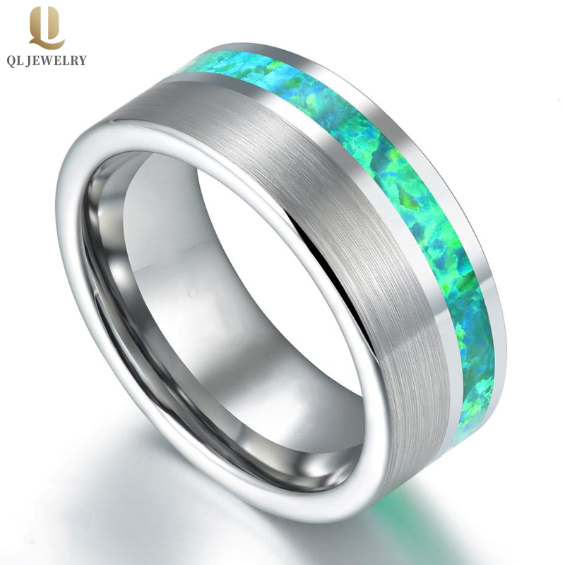 Bague en carbure de tungstène de tungstène en satin brossé de style de tungstène de 8mm de style 8mm avec inlay opale Chine fournisseur