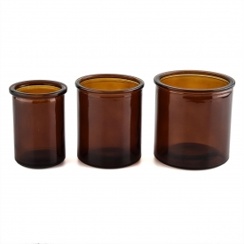 hot sales amber glass candle jar with cork lid