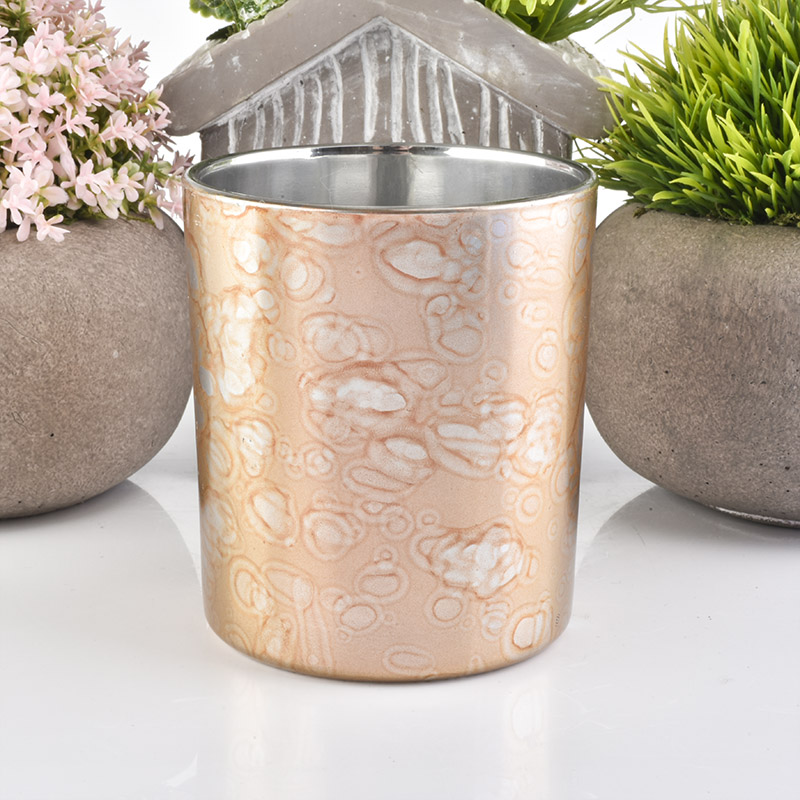 12 oz glass candle holder with water spots pattern surface