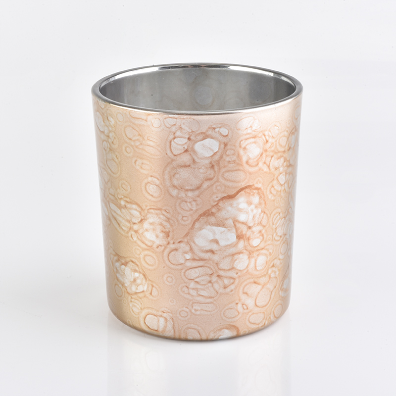 12 oz glass candle holder with water spots pattern surface
