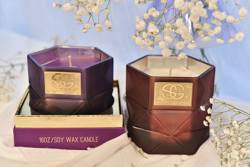 Glass Candle Jars with Polygon Design for Home Decor Scented Candles