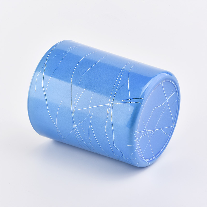 410ML Glass Candle Holders Plating Candle Jars Blue  Wholesale