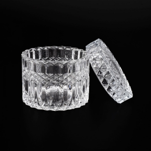 Luxury Embossed Diamond Pattern Glass Candle Vessel With Lids