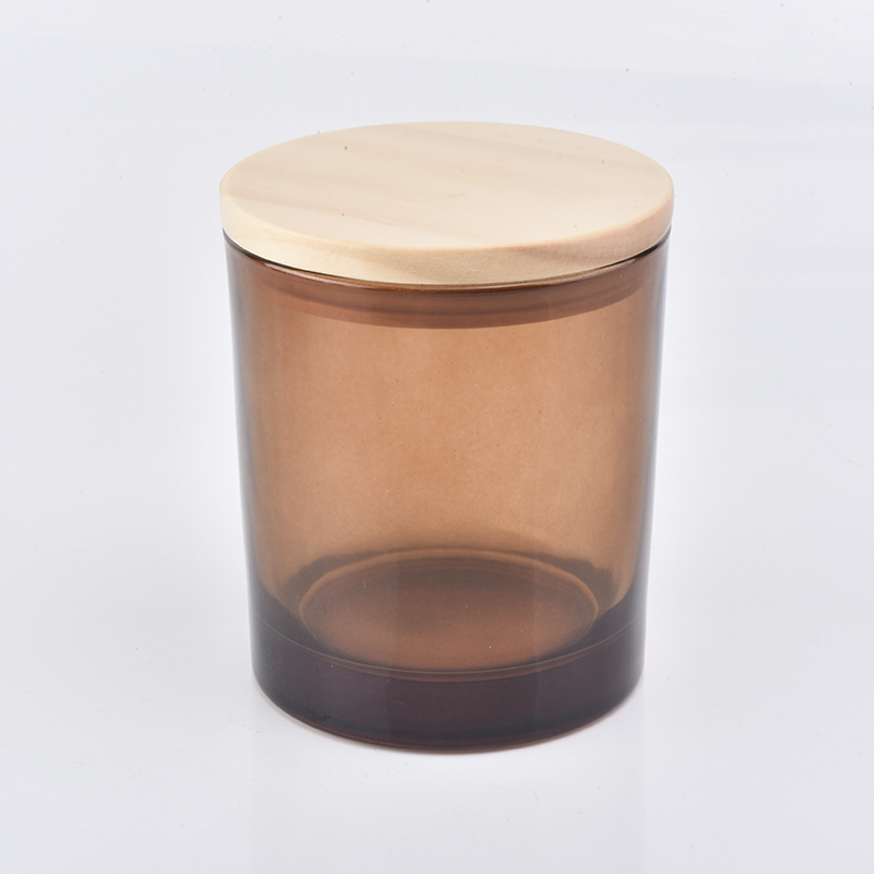 Wholesale Amber glass candle jars with wood lids
