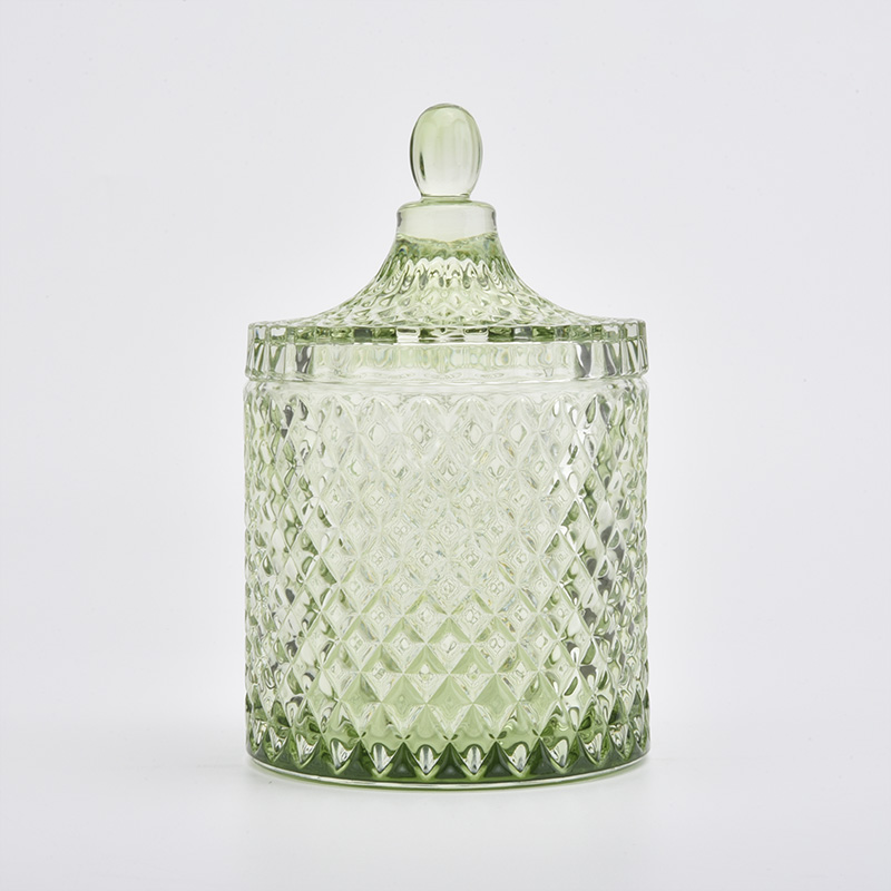 sliver luxury green glass candle jar with lid home decorglass container with lid