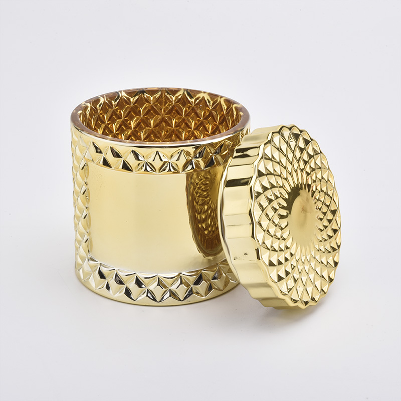 Luxury electroplating gold glass candle holder with lid Luxury electroplating gold glass candle holder with lid