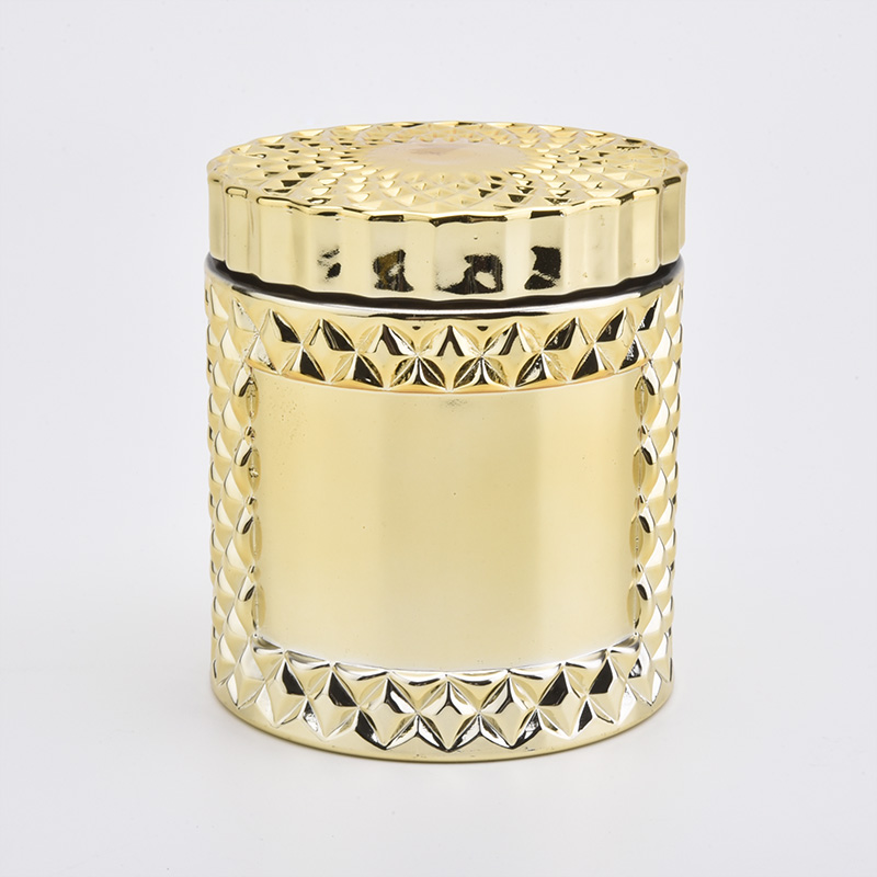 Luxury electroplating gold glass candle holder with lid Luxury electroplating gold glass candle holder with lid