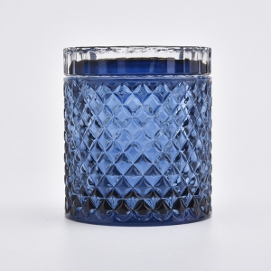 Toples lilin kaca dengan tutup tempat lilin biru untuk dekorasi rumah