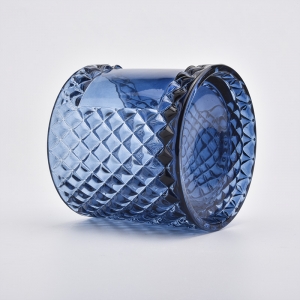 Toples lilin kaca dengan tutup tempat lilin biru untuk dekorasi rumah