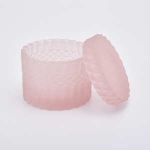 frosted pink glass candle holder with lid