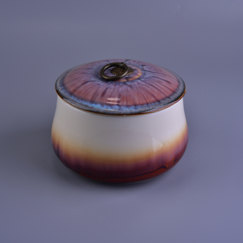 Big round ceramic jar candle holder with lid