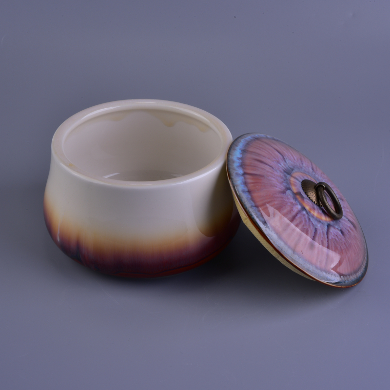 Big round ceramic jar candle holder with lid
