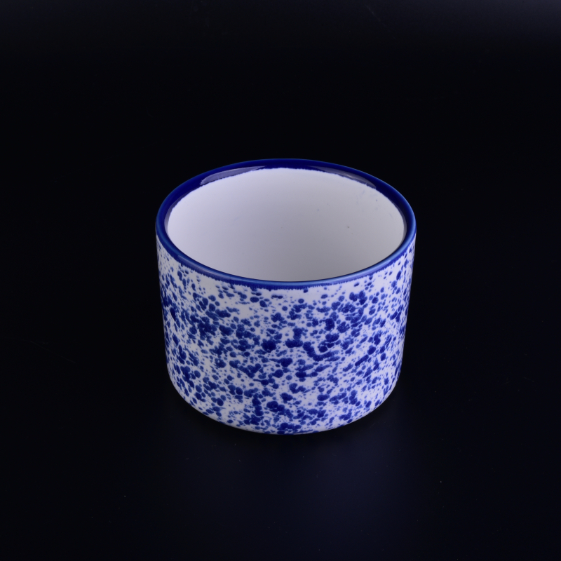 Home decorative blue pocking ceramic candle holders