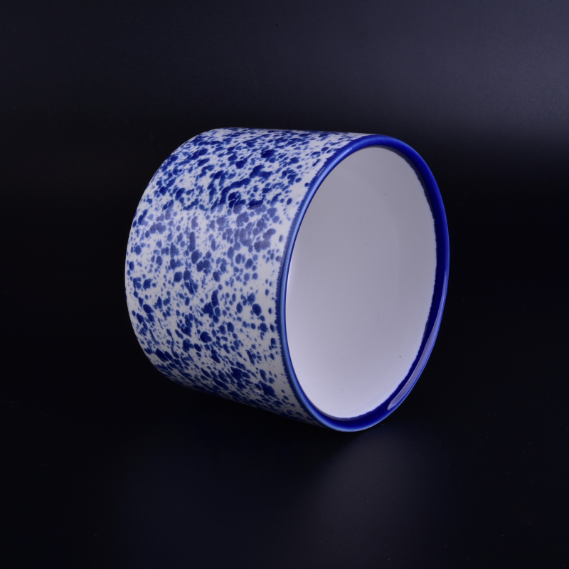 Home decorative blue pocking ceramic candle holders