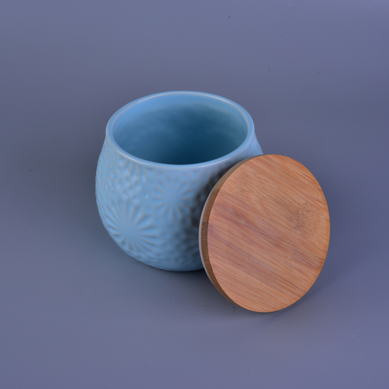 Hot sale personalized 18OZ ceramic candle jars with wood lid