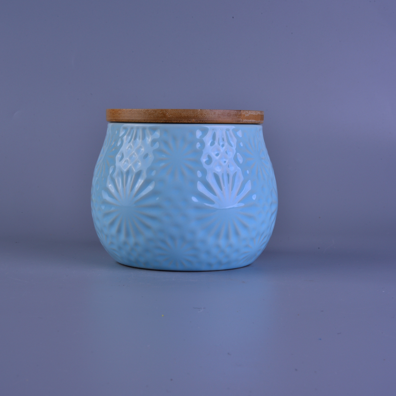 Hot sale personalized 18OZ ceramic candle jars with wood lid