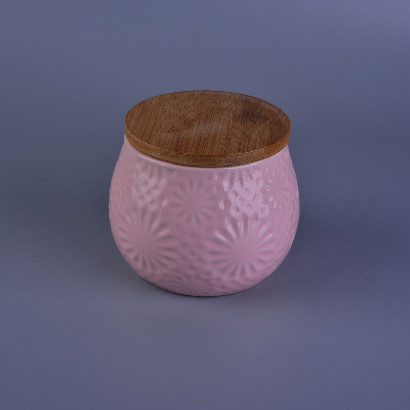 Hot sale personalized 18OZ ceramic candle jars with wood lid